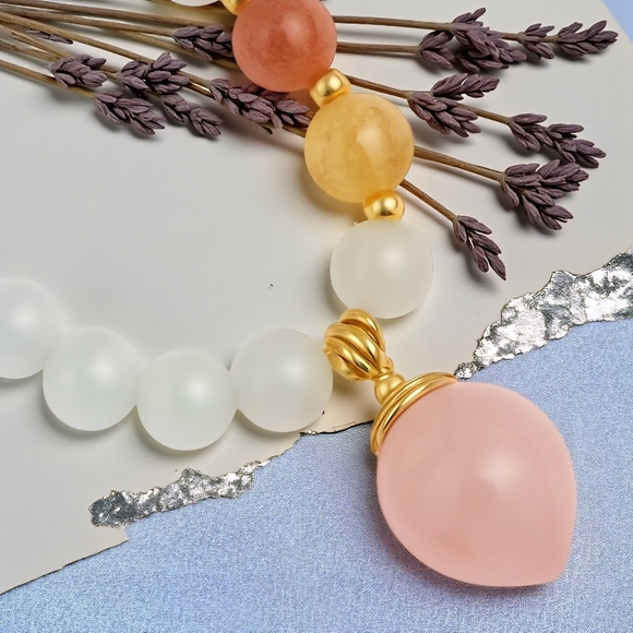 Elegant Natural Opal Beaded Dainty Stretchy Bracelet Pink Peach Charm - Picture 12 of 15